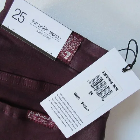 NWT 7 For All Mankind The Skinny Ankle in Bordeaux Coated Stretch Jeans 25 - Picture 4 of 5